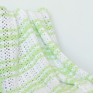 Crochet Baby Blanket Green & White Striped/Baby Shower Gift