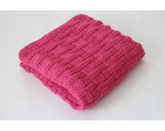 Knit Baby Blanket Afghan Blanket in Hot Rose Pink