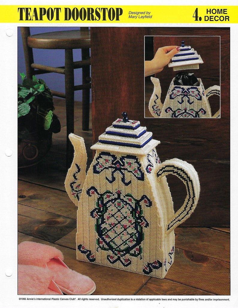 Teapot Doorstop Plastic Canvas Pattern Storage Container - Etsy
