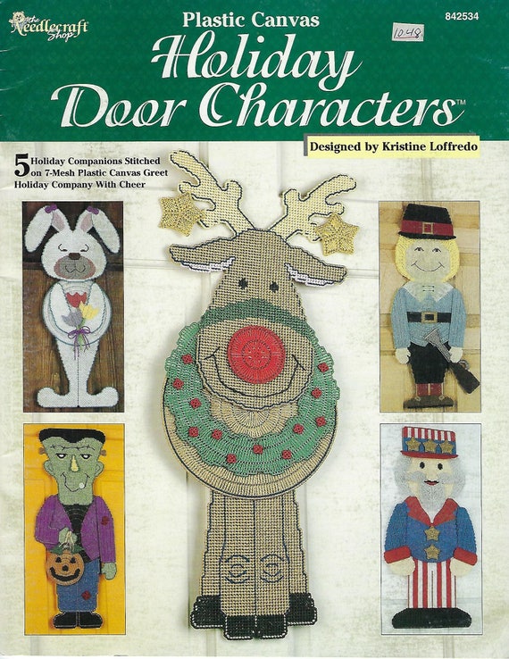 Holiday Door Characters Plastic Canvas Pattern Book Christmas Reindeer Thanksgiving Pilgrim Halloween Decor Easter Bunny Door Decor