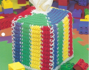 Colorful Stripes Tissue Box Cover Crochet Pattern/The Needlecraft Shop