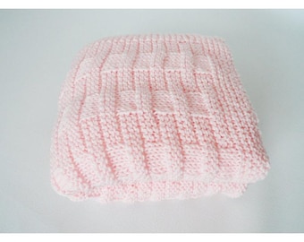 Knitted Pink Handmade Baby Blanket Crib Bedding Nursery Shower Gift