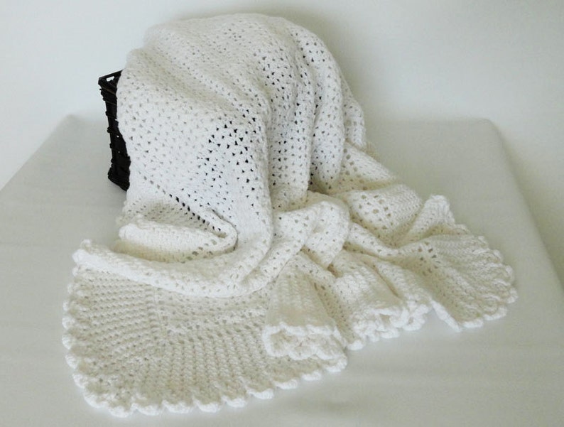 White Baby Blanket Christening Crochet Afghan Heirloom | Etsy