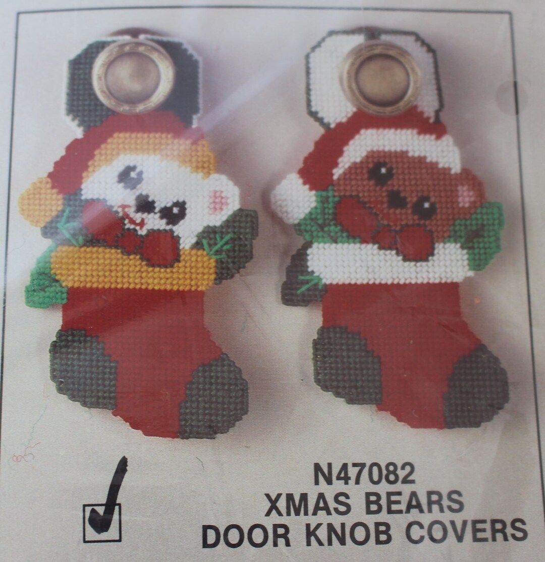 Xmas Bears Door Knob Covers Plastic Canvas Pattern Kit Needlecraft Ala
