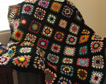 Granny Square Afghan Blanket/Multi Color Handmade/Ready to Ship