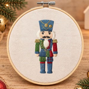 Patchwork Nutcracker Embroidery Design, Christmas Soldier in Blue Green Red and Gold, Machine Embroidery File