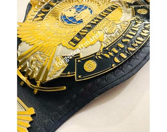Dual Winged Eagle Championship Title Belt Replica Style, Leather Strap Adult Size, 4mm