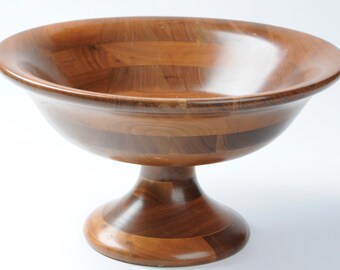 Hard Wood Pedestal Bowl Segmented Turned Floral or Fruit Centerpiece