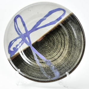 Artisan Made Ceramic Pottery Platter 12.5&quot; Purple Ribbon Dual Infinity Half Dip Glaze One of a Kind