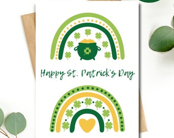 Double Rainbow 5"x7" Card - Digital Download Happy St. Patrick's Day Card - Instant Download and Print - Lucky Four Leaf Clover Irish Green