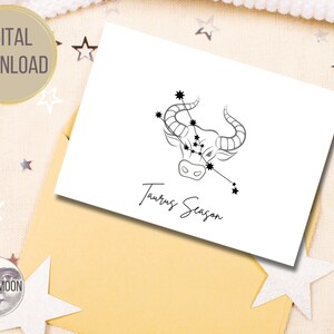 Taurus Season 5&quot;x7&quot; Zodiac Card Digital Download - Taurus Birthday Card - Horoscope Card - Zodiac Season Astrology Stars - Instant Download