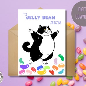 C'est la saison de Jelly Bean 5 "x 7" carte - téléchargement numérique - carte de Pâques - carte drôle gros chat - téléchargement immédiat - célébration de bonbons de Pâques pour tous
