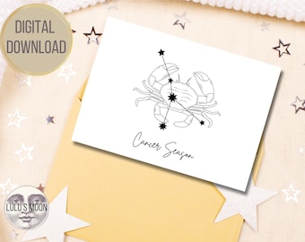 Cancer Season 5"x7" Zodiac Card Digital Download - Cancer Birthday Card - Horoscope Card - Zodiac Season Astrology Stars - Instant Download