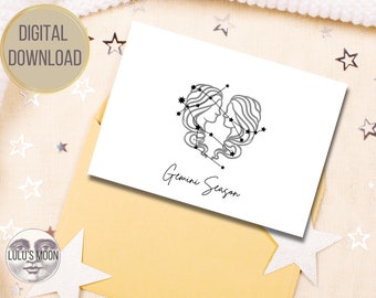 Gemini Season 5"x7" Zodiac Card Digital Download - Gemini Birthday Card - Horoscope Card - Zodiac Season Astrology Stars - Instant Download