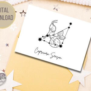 Capricorne saison 5 "x 7" carte du zodiaque en téléchargement numérique - carte d'anniversaire Capricorne - carte horoscope - étoiles astrologie saison du zodiaque - Bday