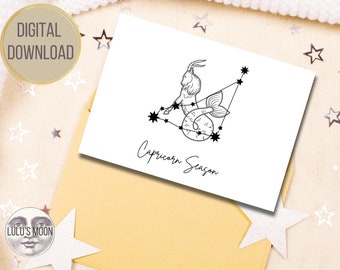 Capricorn Season 5"x7" Zodiac Card Digital Download - Capricorn Birthday Card - Horoscope Card - Zodiac Season Astrology Stars- Bday