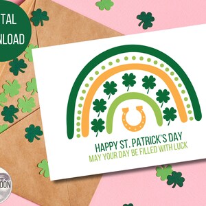 Carte de 5 x 7 pouces pour la Saint-Patrick - téléchargement numérique - que votre journée soit remplie de chance - téléchargement immédiat - fer à cheval arc-en-ciel trèfle à quatre feuilles