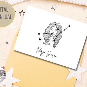 Virgo Season 5&quot;x7&quot; Zodiac Card Digital Download - Virgo Birthday Card - Horoscope Card - Zodiac Season Astrology Stars - Instant Download
