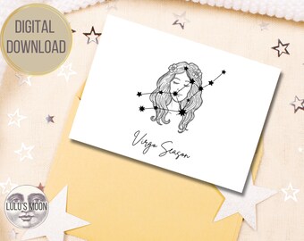 Virgo Season 5"x7" Zodiac Card Digital Download - Virgo Birthday Card - Horoscope Card - Zodiac Season Astrology Stars - Instant Download