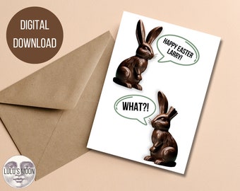 Bunny Bites Happy Easter 5"x7" Card - Digital Download - Funny Chocolate Bunny Humor Missing Ear- Instand Download and Print - Celebration