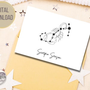 Scorpio Season 5&quot;x7&quot; Zodiac Card Digital Download - Scorpio Birthday Card - Horoscope Card  Zodiac Season Astrology Stars  Instant Download