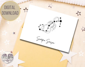 Scorpio Season 5"x7" Zodiac Card Digital Download - Scorpio Birthday Card - Horoscope Card  Zodiac Season Astrology Stars  Instant Download