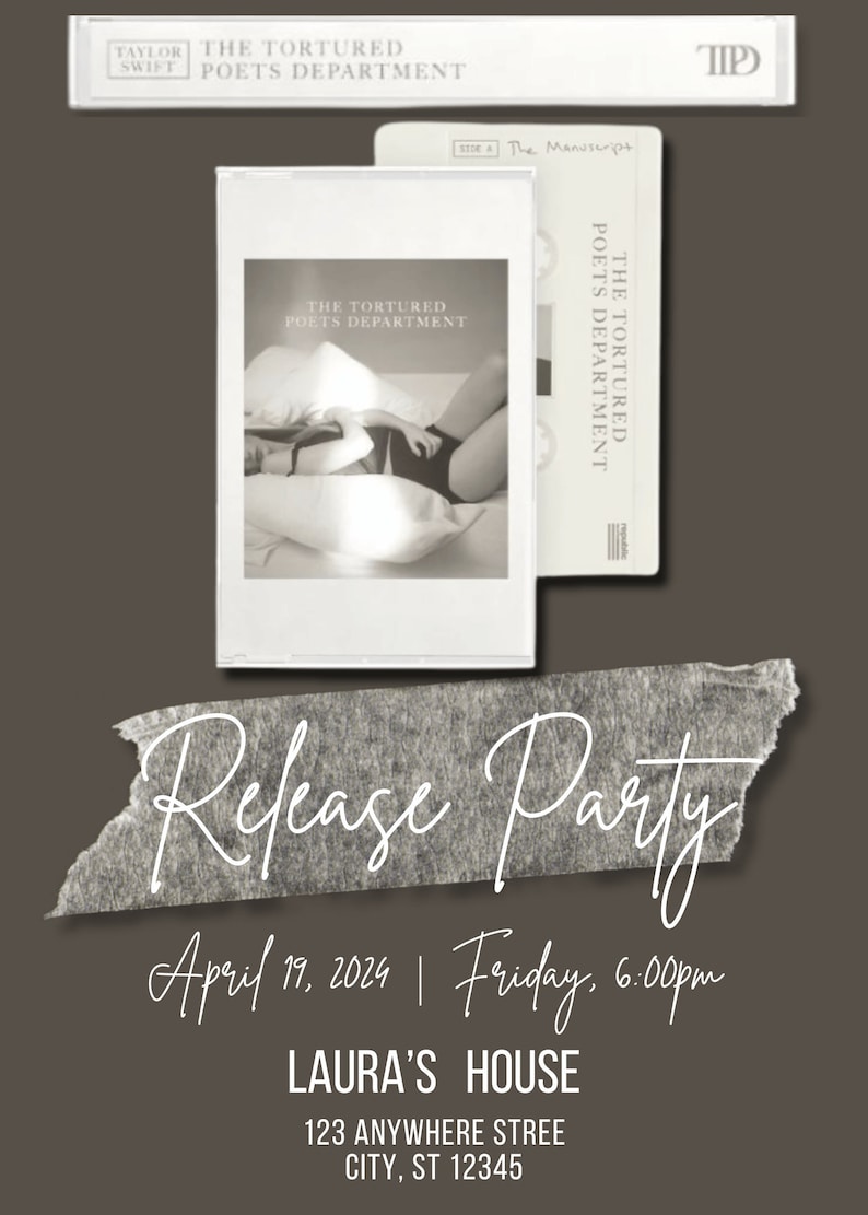 The Tourtured Poets Department Release Party Invite 5x7-Customizable Digital Download-Taylor Swift Album Release Party Swift Listening Party image 2