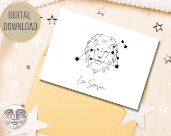 Leo Season 5"x7" Zodiac Card Digital Download - Leo Birthday Card - Horoscope Card - Zodiac Season Astrology Stars - Instant Download