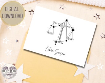 Libra Season 5"x7" Zodiac Card Digital Download - Libra Birthday Card - Horoscope Card - Zodiac Season Astrology Stars - Instant Download