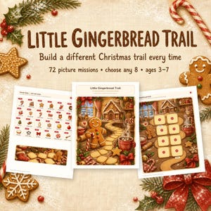 Può includere: Set di attività Little Gingerbread Trail con tre fogli stampati a tema casetta di pan di zenzero, 72 carte missione illustrate e un percorso per bambini dai 3 ai 7 anni, decorato con illustrazioni di biscotti e bastoncini di zucchero.
