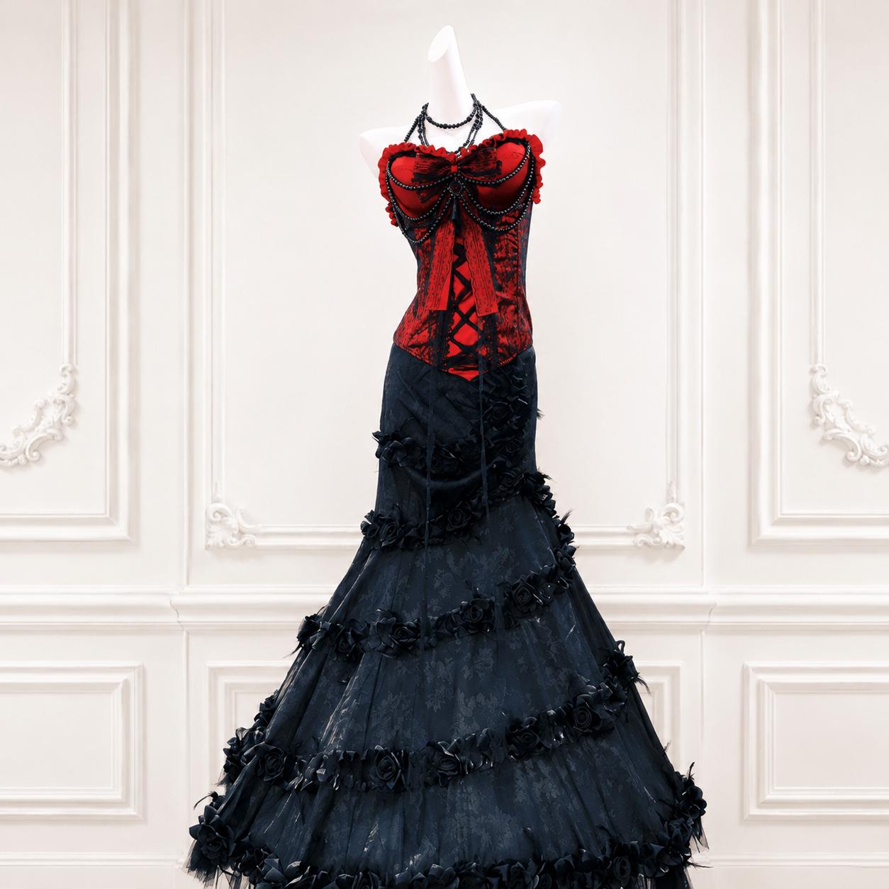 women's red and black dress for a vampire coronation Gothic fantasy vampire dress