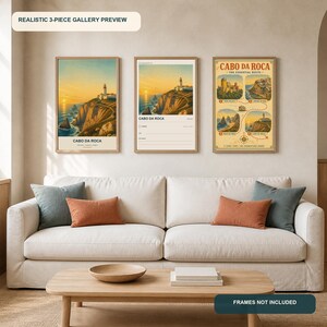 Cabo da Roca Travel Poster Bundle, 3 Printable Designs, Vintage City Art, Bucket List & Essential Route, A4 A5 US Letter Download