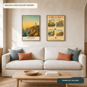 Cabo da Roca Travel Poster Bundle, 2 Printable Designs, Vintage City Art & Essential Route, A4 A5 US Letter Download