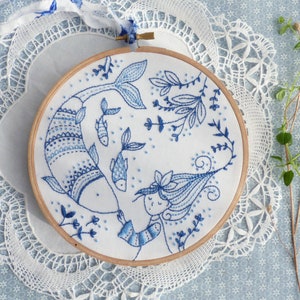 Modern Hand Embroidery Kit | 6 inch (15 cm) Nursery Decor Hoop Art Embroidery Pattern by Tamar Nahir - Yanai - OCEAN PRINCESS