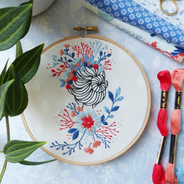 Modern Hand Embroidery Kit | 6 inch (15 cm) Nursery Decor Hoop Art Embroidery Pattern by Tamar Nahir - Yanai - FLOWER CROWN LADY
