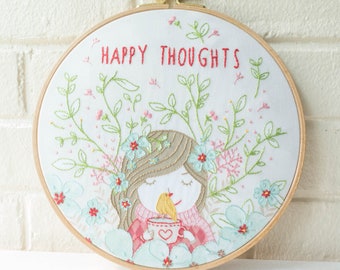 Modern Hand Embroidery Kit | 8 inch (20 cm) Hoop Art Embroidery Pattern by Tamar Nahir - Yanai - HAPPY THOUGHTS