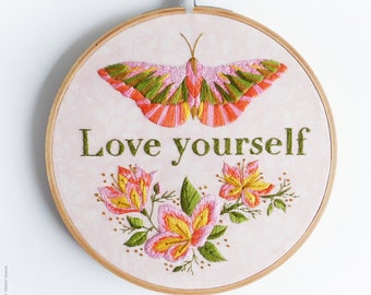 Modern Hand Embroidery Kit | 6 inch (15 cm) Hoop Art Embroidery Pattern by Tamar Nahir-Yanai - LOVE YOURSELF