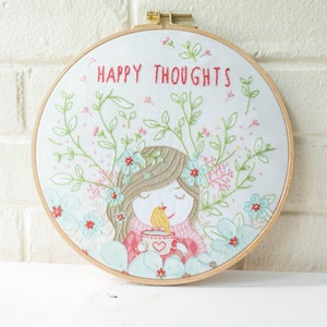 Modern Hand Embroidery Kit 8 inch 20 cm Hoop Art Embroidery Pattern by Tamar Nahir Yanai HAPPY THOUGHTS image 1