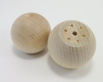 4 Wooden Knobs 1 5 Inch Wood Ball Knob Unfinished Wood Etsy