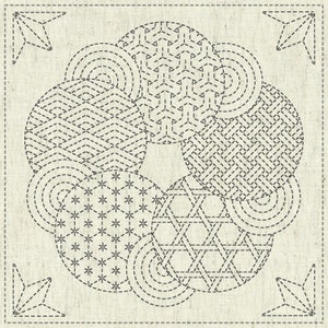 Sashiko Sampler | Pre-Printed Sashiko Design on Cotton Linen Fabric Ready to Stitch Sashiko Embroidery Pattern - KAZA GURUMA 3