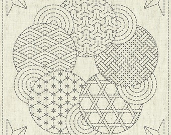 Sashiko Sampler | Pre-Printed Sashiko Design on Cotton Linen Fabric Ready to Stitch Sashiko Embroidery Pattern - KAZA GURUMA 3