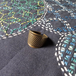 Knuckle Thimble | Little House Adjustable Ring Knuckle Thimble for Sashiko, Hand Quilting, Sewing - BRONZE
