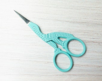 Cute Embroidery Scissors | Lori Holt Stork Embroidery Scissors for Hand Embroidery, Cross Stitch, Quilting - MINT STORKS