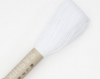 Japanese Sashiko Thread | Olympus Medium Weight Cotton Thread for Sashiko Stitching, Visible Mending, Big Stitch Quilting - WHITE (#1)