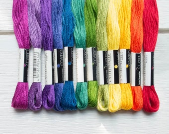 Cosmo Embroidery Floss Set | Rainbow Embroidery Floss Collection Lecien Cosmo Embroidery Thread - 12 skein floss kit - COLOR WHEEL