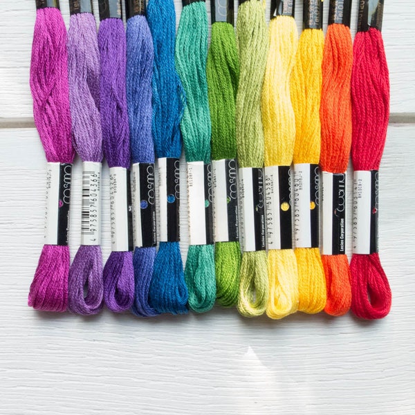 Cosmo Embroidery Floss Set | Rainbow Embroidery Floss Collection Lecien Cosmo Embroidery Thread - 12 skein floss kit - COLOR WHEEL