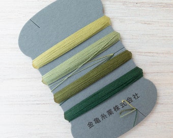 Silk Thread Set | Kinkame Japanese Silk Floss Cards with 4 Colors per Set for Hand Embroidery, Applique, Mending - SAGE #8