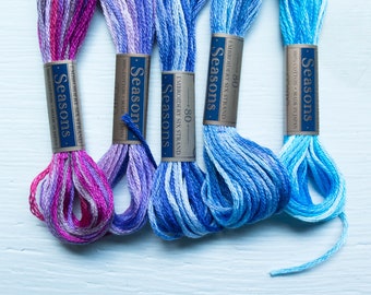 Variegated Embroidery Floss | Lecien COSMO Seasons Embroidery Thread Set for Hand Embroidery, Cross Stitch, Quilting - PURPLES (5021-5025)