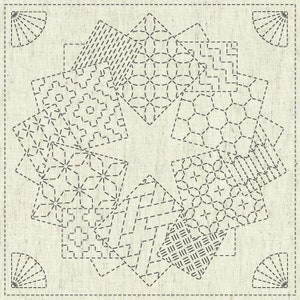 Sashiko Sampler | Pre-Printed Sashiko Design on Cotton Linen Fabric Ready to Stitch Sashiko Embroidery Pattern - KAZA GURUMA 1
