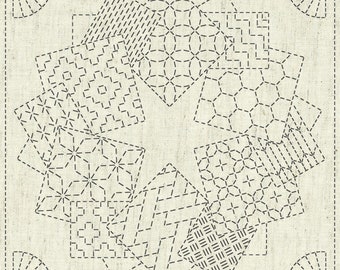 Sashiko Sampler | Pre-Printed Sashiko Design on Cotton Linen Fabric Ready to Stitch Sashiko Embroidery Pattern - KAZA GURUMA 1